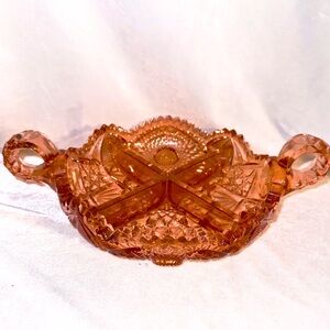 UV reactive Vintage Pink Hobstar Imperial Glass divided Candy Dish